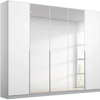 Rauch Möbel Alabama, Schrank, Farbe Hochglanz Weiß/Seidengrau, Breite 226cm | Kleiderschrank, 5-türig, mit Spiegel, Zubehör Basic, für Schlafzimmer, Kinderzimmer, Homeoffice, Garderobe, Flur