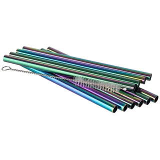 Buddy ́s Bar Trinkhalme BUDDY'S "langlebige Metallstrohhalme für kalte und warme Getränke", regenbogen, B:0,8cm H:15cm, Edelstahl, Küchenhelfer-Sets, Länge ca. 15 cm, 10 Edelstahl-Trinkhalme inkl. Reinigungsbürste