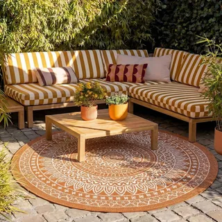 In- & Outdoor Teppich Rund - Summer Azteca Terracotta - Ø 120 cm