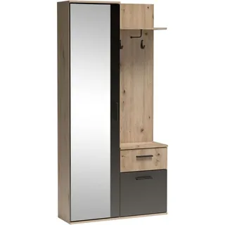 Meblini Garderobe, Eiche Artisan, Schwarz, Holzwerkstoff, 2 Fächer, 97x195x30 cm, Garderobe, Garderoben-Sets & Serien, Garderoben-Sets