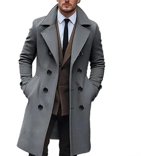KHIronHive Herren-Trenchcoat für den Winter, Business, zweireihig, Revers, lange Jacke, Oberbekleidung für Herren, Herbst und Winter