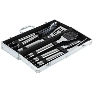 Edelstahl Grillbesteck Koffer Pfannenwender Zange Messer Gabel Grillbürste
