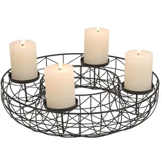 Miss Lovely Edler Adventskranz schwarz Korb Weihnachts-Gesteck aus Metall Ø 40cm schwarz Deko-Kranz Weihnacht Stumpen-Kerzen-Halter Weihnachten Advent Winter Weihnachts-Deko Wohungs-Dekoration