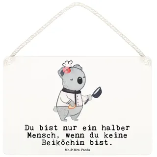 Mr. & Mrs. Panda Hinweisschild Beiköchin Herz, Wandbild Holz DIN A6, Weiß, holzbild, Geschenk, Gastr, (Packung), Deko Schild Türschild Wandbild Holz weiß