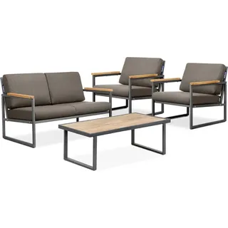 Konsimo Gartenmöbel-Set wasser- und fleckenabweisend (2,1,1,Sitzplätze) "TRIBO", Anthrazit/Beige, Stahl/Schaumstoff/Stoff/Holz, Loft, 130x65x60cm - Beige