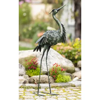Dekoleidenschaft Dekofigur Reiher aus Metall, 90 cm hoch, schwarz grün Gold, Fischreiher, Vogelschreck, Gartendeko für Draußen
