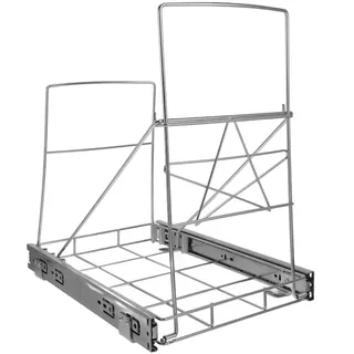 SOLUSTRE Ausziehbarer Abfalleimer aus Edelstahl für Küchenschrank unter Spüle mit Korb Verstellbare Mülleimerhalterung Passend für 7-11 Gallonen (28-44 Liter) Silber Modernes Design