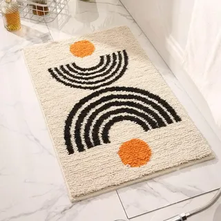 Badteppich Orange Beige Schwarz Badvorleger Flauschig Mikrofaser Badematte rutschfest Duschvorleger Schnelltrocknend Badezimmerteppich Waschbar Badematten Bathroom Mat 40x60cm