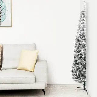 Homgoday Schmaler künstlicher halber Weihnachtsbaum mit beflocktem Schnee, 150 cm, Xmas Pine Tree, Indoor Outdoor Saisonale Feiertagsverzierung Dekoration Home Decor