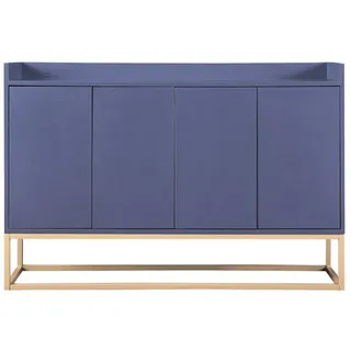 FUROKOY Anrichte Sideboard mit 4 Türen und verstellbaren Einlegeböden (Kommode mit Metallsockel, Buffet, Lagerschrank, für Wohnzimmer, Esszimmer und Küche, 120 x 30 x 80 cm) blau