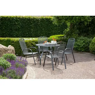 greemotion Gartenmöbel Set 5-teilig Toulouse Gartenset Metall grau wetterfest inkl. Tisch rund - Grau