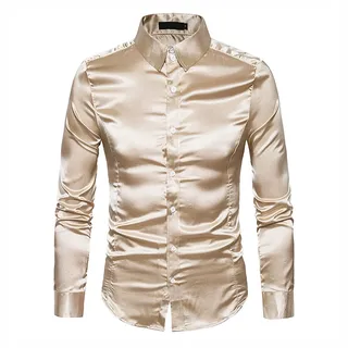 WAEKQIANG Hemd Herren Satin Glatt Herren Reine Farbe Smokinghemd Herren Formelle Kleidung Hemd Langarm Knopfkragen LäSsiges Businesshemd Herren LäSsig Slim Fit GläNzendes Hemd