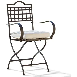 Mirabeau Gartenstuhl mediterraner Gartenstuhl Tharot mit Eisengestell & feiner Flecht-Optik (schwarz, filigran, dekoratives Geflecht, klappbar, ohne Sitzkissen), Eisenstuhl, Gartensessel mit Armlehne, B 53cm, H 92,5cm, T 50cm schwarz