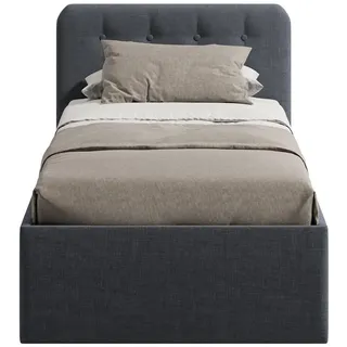 home collective Polsterbett 100x200 cm Doppelbett Bett mit verstellbarem Lattenrost & Bettkasten, Matratze Kaltschaum H3, gepolstertes Kopfteil, He... | Dunkelgrau