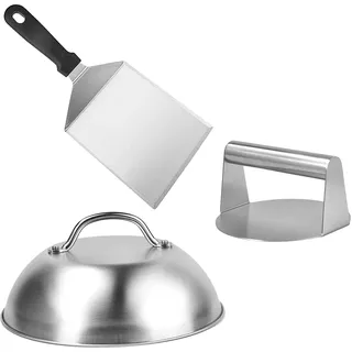 Relaxdays Burgerpresse 3-teilig Edelstahl schwarz