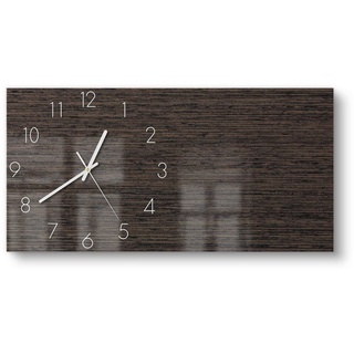 DEQORI Wanduhr 'Holz horizontal gemasert' (Glas Glasuhr modern Wand Uhr Design Küchenuhr) braun 60 cm x 30 cm