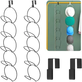 Pizsieat 10 Stück Cap Halterung Wand Organizer Abnehmbar Aufbewahrung Mützenhalter Mit 2 Türhaken für Hut, Tasche, Krawatten, Schals, Handtaschen (Schwarz)