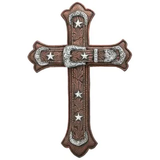 Figuren Shop GmbH Dekoobjekt Western Kruzifix in Gürtel Optik - Kreuz Wilder Westen Cowboy Deko bunt