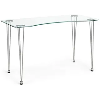 Natur24 Schreibtisch Rondon Schreibtisch Stahl Glas Silber Transparent 120 x 60 x 74 cm