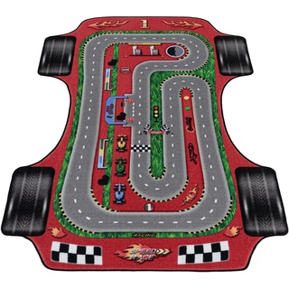 Kinderteppich AYYILDIZ TEPPICHE "PLAY 2907" Teppiche Gr. B/L: 160 cm x 230 cm, 6 mm, 1 St., rot (red) Kinder Kinderzimmerteppiche robuster Kurzflor, Rennstrecke, Autos,Kinderzimmer