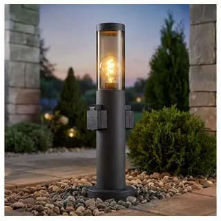 GLOBO LIGHTING Außen-Stehlampe, Leuchtmittel nicht inklusive, Gartenleuchte mit Steckdose anthrazit Aussenleuchte mit