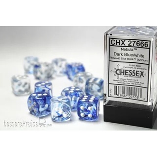 Chessex Würfel CHX27666 - NebulaTM Dark Blue w/white SignatureTM 16mm d6 with pips Dice BlocksTM (12 Dice)