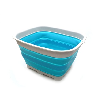 SAMMART 15L Zusammenklappbare Schüssel mit Ablaufstopfen - faltbares Waschbecken - tragbares Geschirrwaschbecken - platzsparendes Küchenregal (Bright Blue)