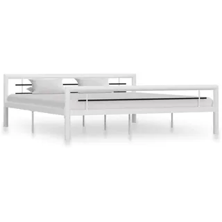 Festnight Metallbett mit Lattenrost Bettrahmen mit Kopfteil Einzelbett Gästebett Einzelbettgestell Bettgestell aus Metall Modern Jugendbett mit Lattenrost 180 x 200 cm Weiß und Schwarz