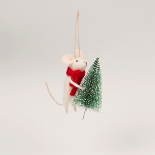 Sass und Belle Filz Maus mit Weihnachtsbaum Dekoration Hänger Weihnachten Weihnachtsbaum bruchfest rot Weiss grün 1 Stück