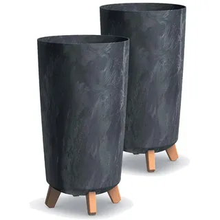 Tymar Übertöpfe groß mit Füßen, Blumenübertopf, Blumentopf Gross, Blumenkübel matt, Pflanzkübel für Außen und Innen ((2pack) Beton Anthrazit ; Höhe 44,5 cm/ø 24 cm)