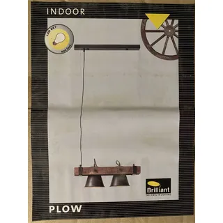 Brilliant PLOW Pendel Leuchte Lampe Landhaus Retro 2-flammig Schwarz Holz Stahl