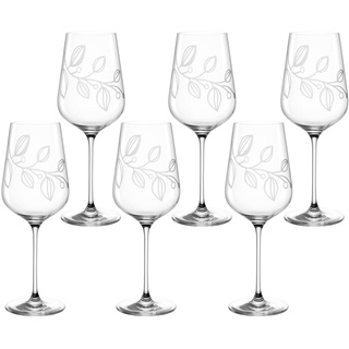 LEONARDO Boccio Weißweinglas Set 6-teilig - Weinglas für kräftige Weißweine aus Kristallglas - Mit floraler Gravur - Inhalt 580 ml - Spülmaschinengeeignet - 6er Set Weißweingläser mit breitem Kelch
