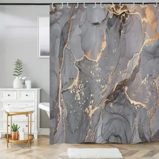 Duschvorhang Grau Gold Marmor 180 x 220 cm Modern und Waschbar