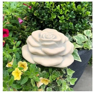 Radami XXL Stein Rose Rosenblüte Blüte Blumen Steinguss frostfest wetterfest Garten Deko Sand 15cm 1kg