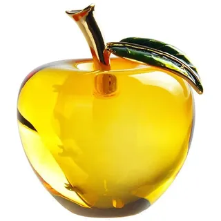 BSTCAR Kristall-Apfel mit Blatt 6cm Dekorative Kunst Apfel Sammelfiguren Glas Obst Briefbeschwerer Zuhause Hochzeit Dekoration (Gelb)
