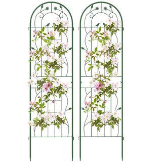RELAX4LIFE Rankgitter 2er Set, Rankzaun Metall, Garten Spalier zum Stecken, Gartendeko Rosengitter Gartenzaun, Rankhilfe für Rosen Blumen Kletterpflanzen (180 x 50 cm,Grün)