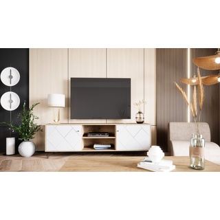 Newroom Lowboard Loya, TV Board Wildeiche Weiß Modern Industrial Landhausstil TV Schrank braun