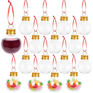 Watayo 16 Stück Weihnachtskugeln, befüllbar, Booze-Baum-Ornamente, transparenter Kunststoff, Weihnachtsschmuck, Booze-Ball für Weihnachten, Zuhause, Urlaub, Hochzeit, Party-Dekoration