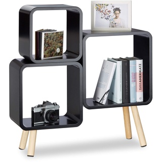Relaxdays Regalsystem Cube mit 4 Beinen, Würfelregal im Retro Design, Bücherregal Holz, HBT: 70 x 67 x 20 cm, schwarz