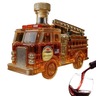 MWZBTG Whisky Karaffe, 300 Ml Feuerwehrauto Weinflasche, Glasflasche Kraftfahrzeug Whisky Dekanter, Spirituosen Dekanter, Feuerwehrauto-Glaswaren, Vergnügliche Karaffe Für Wein Bourbon Cocktail