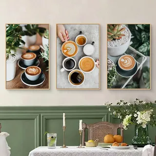 Herfair 3er Poster Set, Kaffee und Kaffeebohnen Küche Coffee Leinwand Wandbilder, Bilder Kaffee Deko für Wohnzimmer & Küche & Esszimmer, Deko Kochen, ohne Rahmen (A,21x30cm)