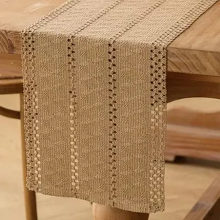 PromoHome® Tafelloper Macramé Braun – Boho Rustikal – Baumwolle Leinen – Waschbar – 30 x 100 cm - Dunkelbraun