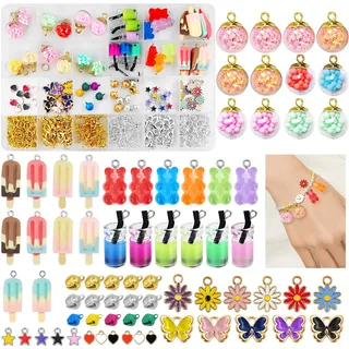 Ysimple 410 Stück Charms Anhänger Set, Bunte Schmuck Basteln DIY Zubehör | DIY Schmuck Set, Bunte Harz Charms für DIY Schmuck, Armbänder, Halsketten und Kreative Bastelprojekte