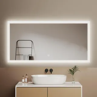 Emke, Spiegel, Badspiegel mit Beleuchtung 120*60cm, Kaltweiss6500K, Dimmbar, Touch Schalter (120 x 60 cm)