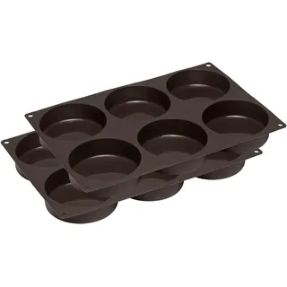 Lurch 585081 FlexiForm Burger Buns 2er Set / 2 Backformen aus Silikon für je 6 Pattys (10cm), Braun