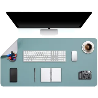 DOBAOJIA Große Schreibtischunterlage, Schreibtischmatte, Desk Pad, Schreibtischschutz, Schreibblock, für Laptop/Tastatur/Maus, Doppelseitige Verwendung PU Leder Wasserdicht 90 x 43cm(Graugrün/Grau)
