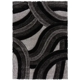 KADIMA DESIGN NADD Hochflorteppich 80 x 150 cm Grau/Schwarz
