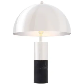 Casa Padrino Luxus Tischleuchte Silber / Schwarz Ø 50 x H. 70 cm - Tischlampe mit rundem Metall Lampenschirm