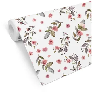 K&L Wall Art Mustertapete Kirschblüten Sakura Blumentapete Florale Vliestapete Rosengarten, Kirschblüten Tapete weiß 0.48 m x 5.28 m
