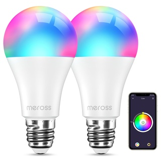meross Smart LED Lampe, WLAN dimmbare Glühbirne intelligente Mehrfarbige Birne Äquivalent 60W E27 2700K-6500K RGBCW kompatibel mit Alexa, Google Home und SmartThings 2St.